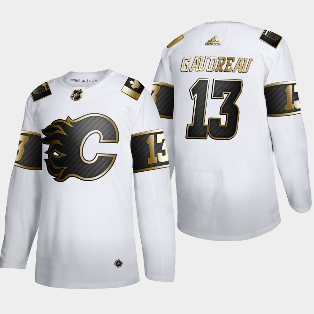 Calgary Flames #13 Johnny Gaudreau Men Adidas White Golden Edition Limited Stitched NHL Jersey